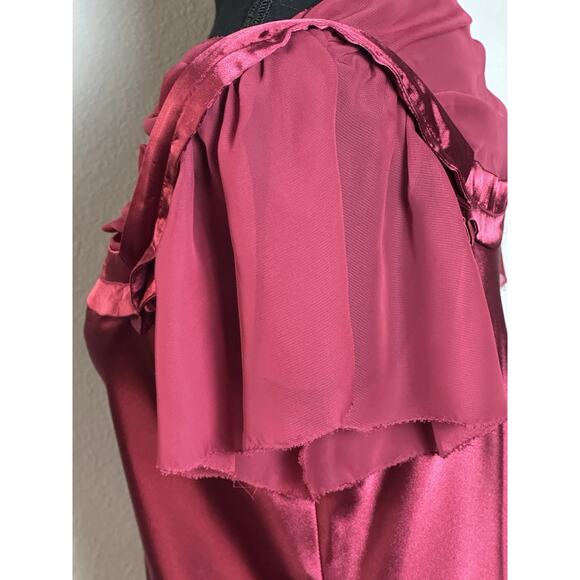 Max Studio Top Blouse Women's S Wine Burgundy Short Sleeve Draped Scoop Neckline - Picture 14 of 16